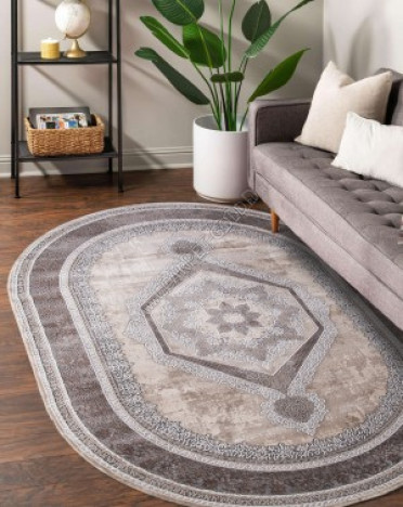 Ковер турецкий 04037C ARMINA (PP Heatset Высокоплотный, бежевый, серый) овальный