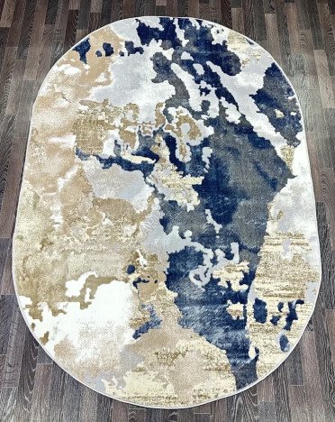 Ковер турецкий D039A Semnan (Полиэстер хит-сет, бежевый, синий) овальный