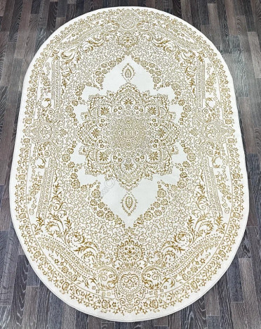 Ковер турецкий A3584A Lowa (Полиэстер хит-сет, бежевый, кремовый) овальный